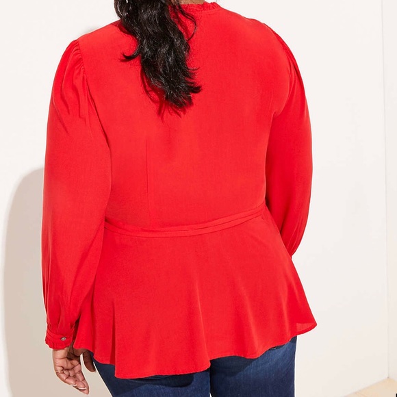 LOFT Plus sz 20 NWT Red Ruffle Wrap Top Blouse - Picture 4 of 6
